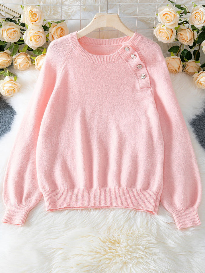 Pink Full Sleeves Solid Sweaters