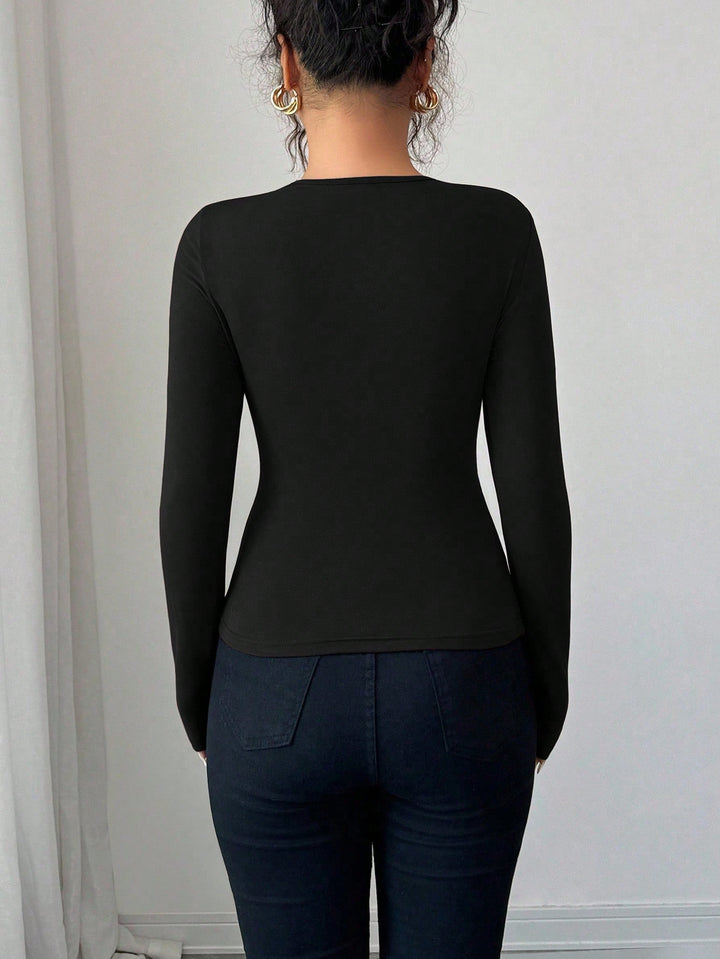 Black Full Sleeve Front Buckle Top