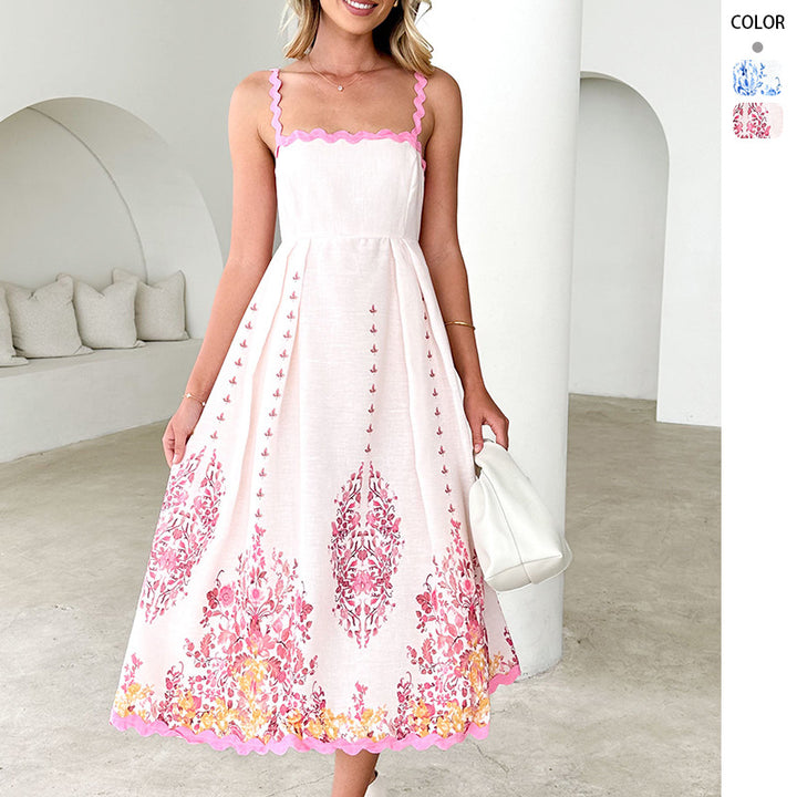 Pink Scallop Strap Midi Dress