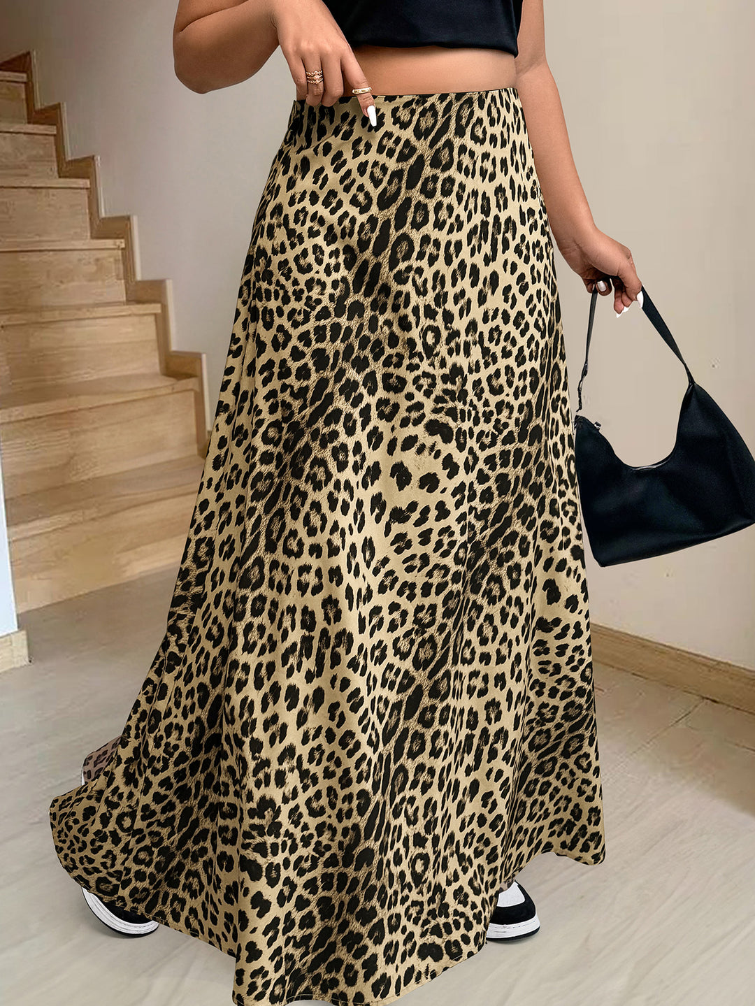 Brown Leopard Printed Flared Skirt