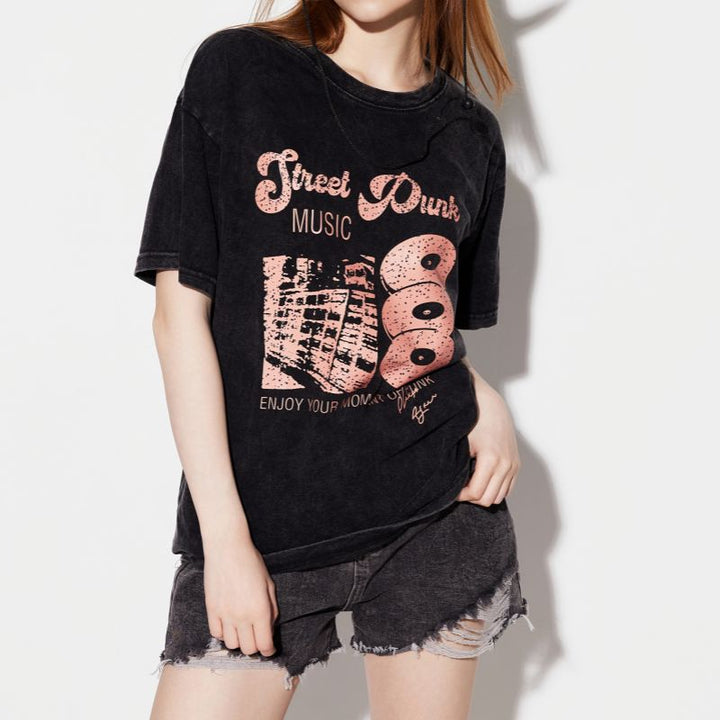 Black Chest Print Graphic Tshirt