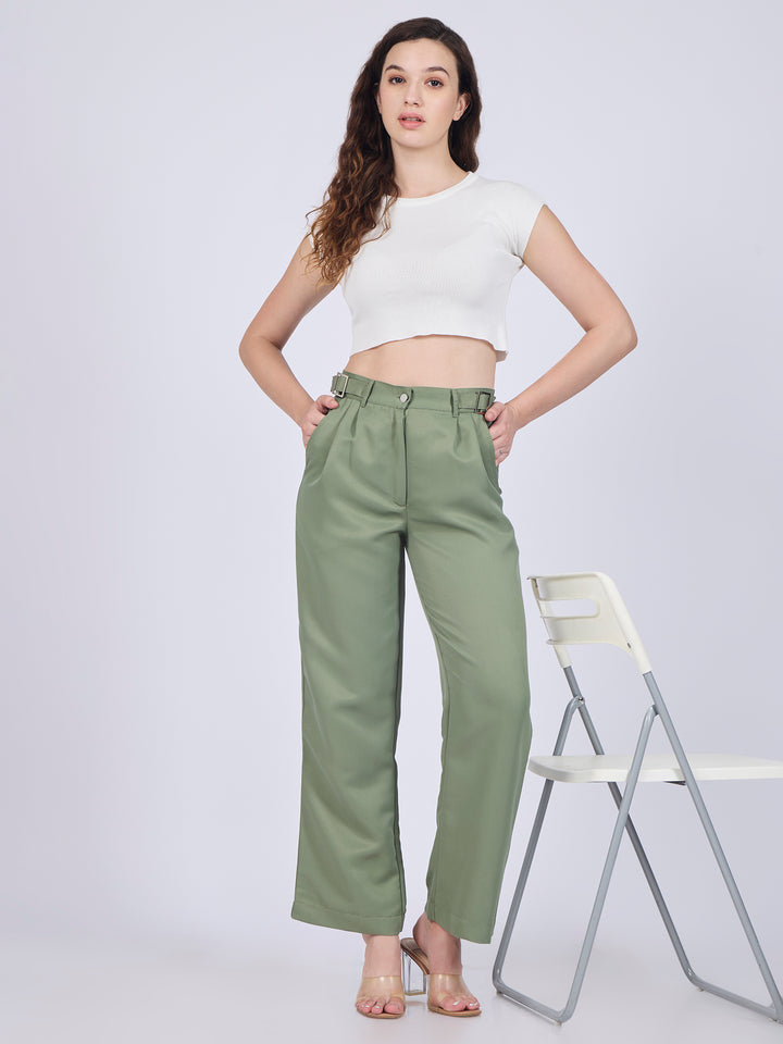 Olive Side Tabs Wide Leg Trouser