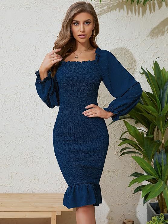 Navy Blue Fish Tail Solid Dress