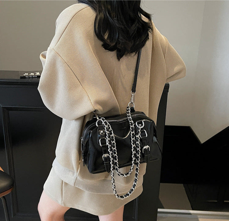 Black Buckle Charm Shoulder Bag