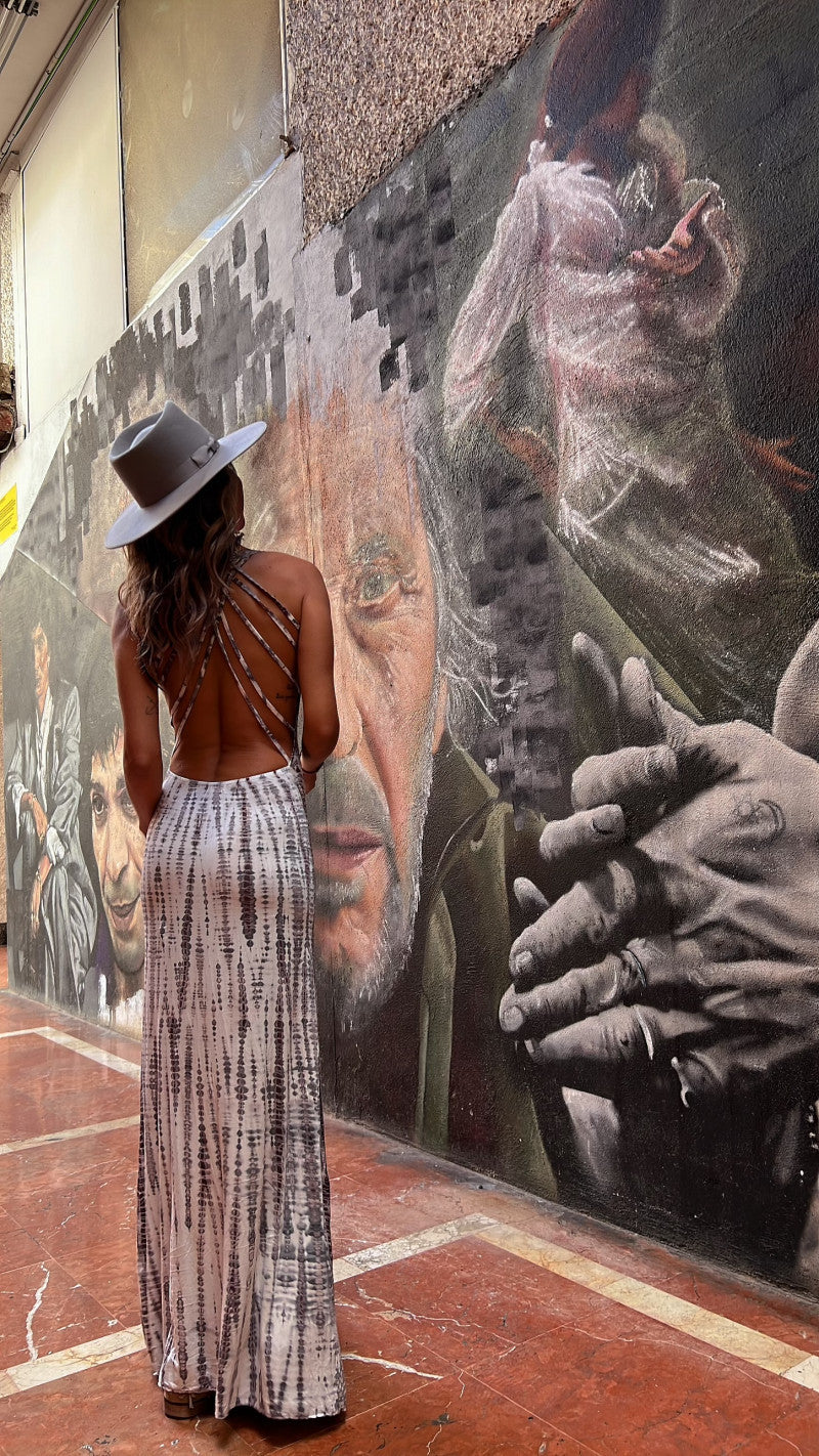 Beige Shoulder Strap Tie-Dye Effect Dress