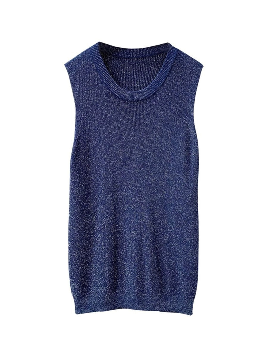 Blue High Neck Basic Solid Tank
