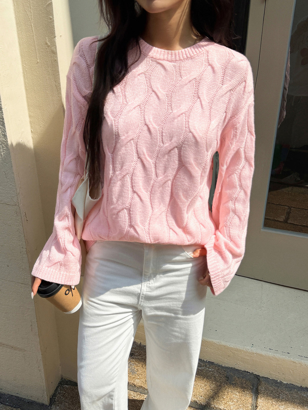 Pink Cable Textured Sweater