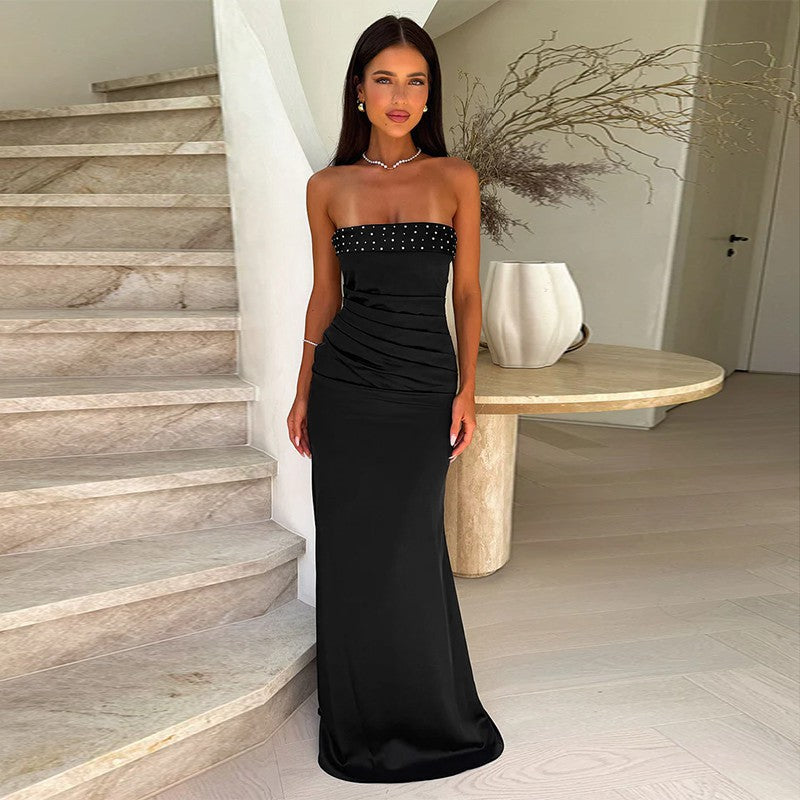 Black Off Shoulder With Gathered Waist Maxi Dress