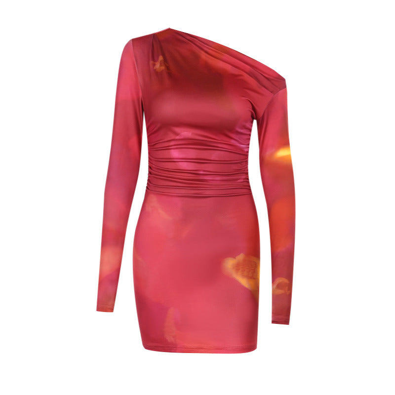 Orange Abstract Off-Shoulder Mini Dress
