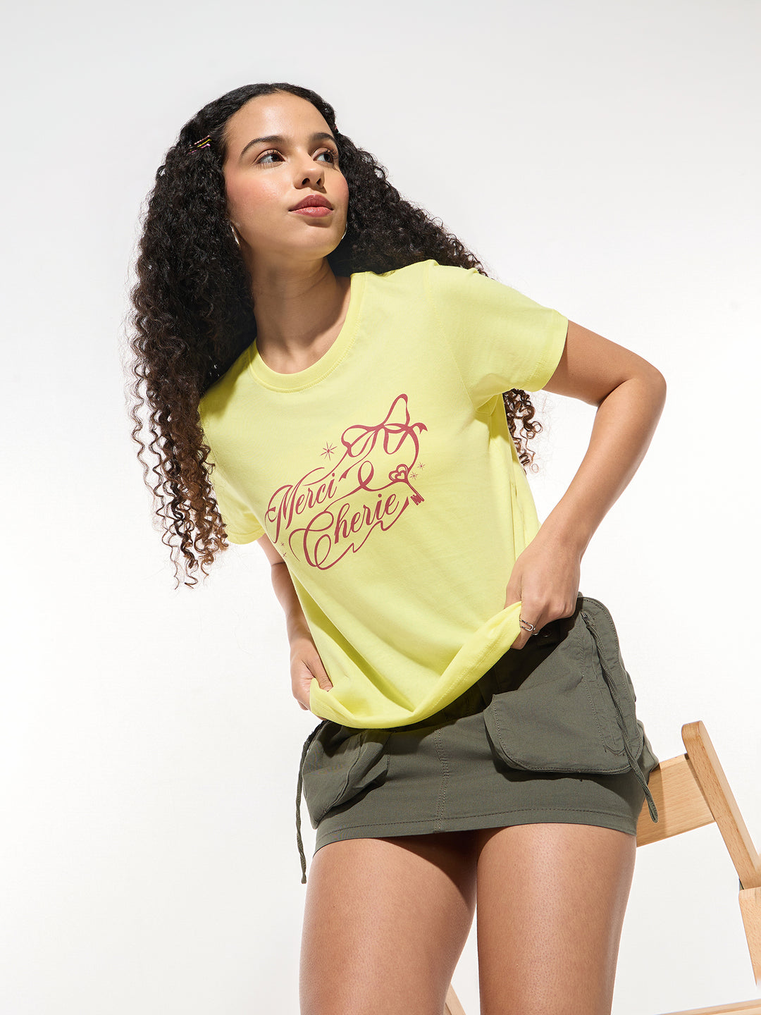 Yellow Crew Neck Graphic Tshirt