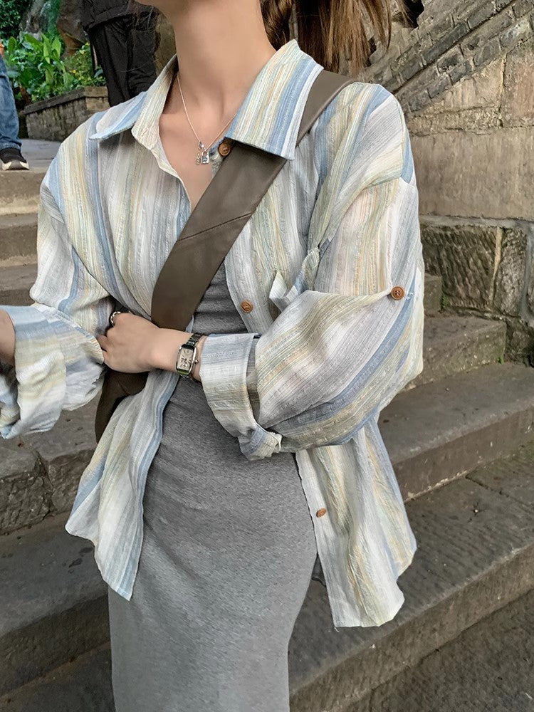 Multi Longline Multi Striped Shirt