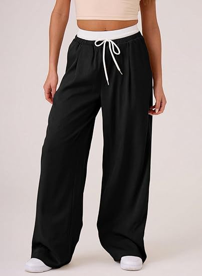 Black Baggy Fit Contrast Waistband Sweatpants