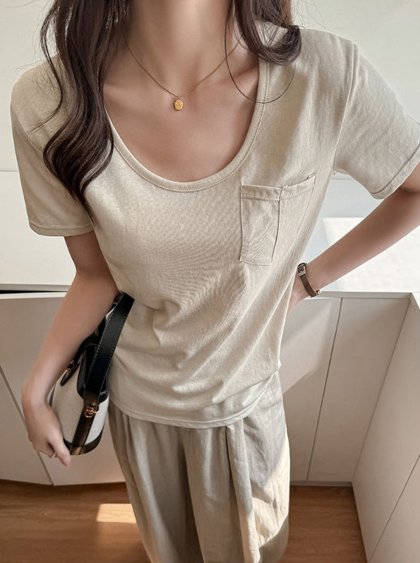 Cream Scoop Neck Relaxed Fit T-Shirt