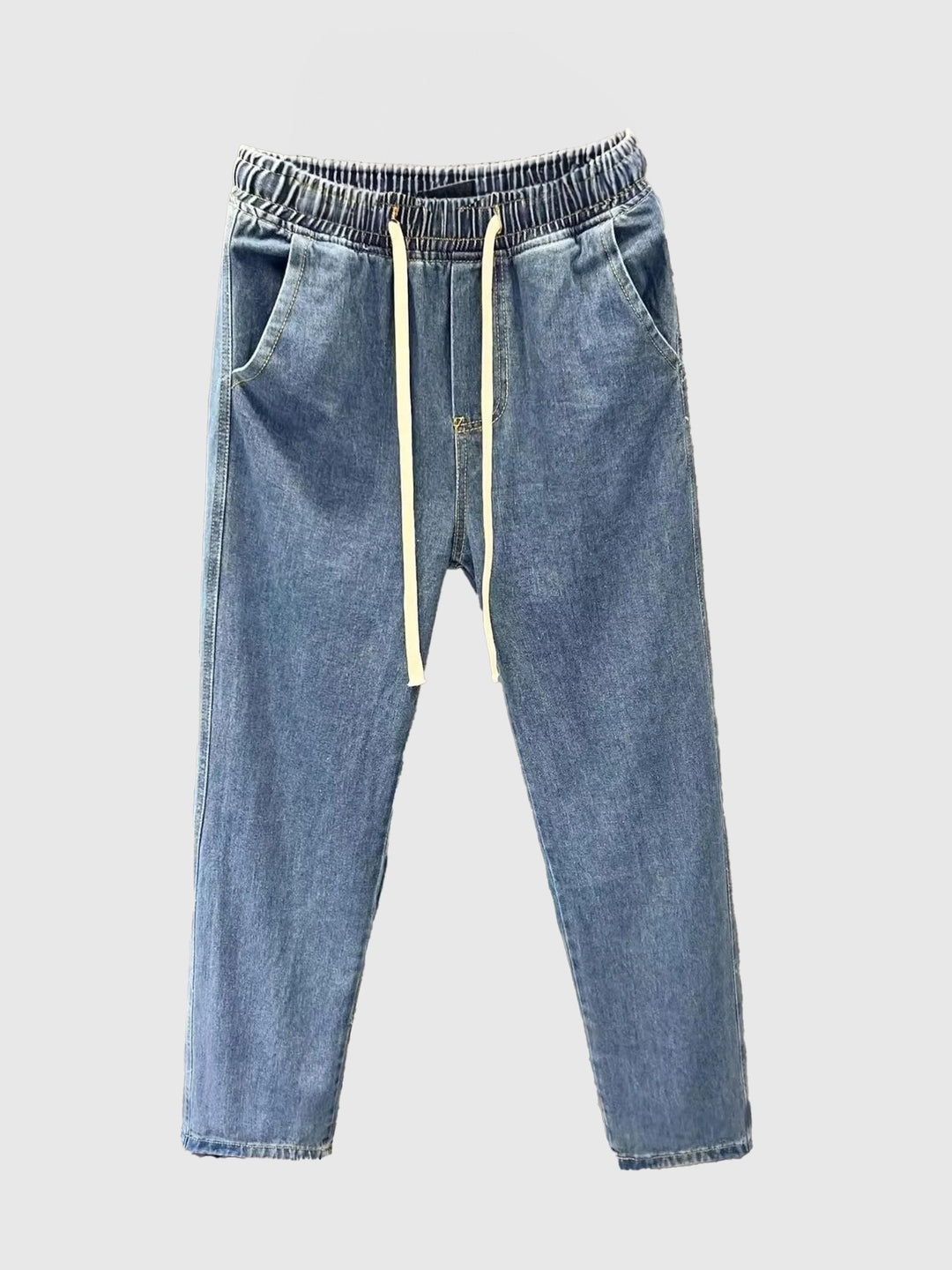 Blue Drawstring Wide Leg Denim