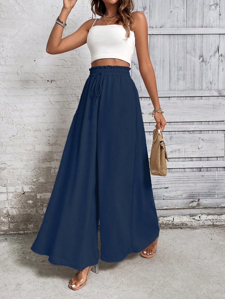 Blue Smocked Waist Pull Up Trouser