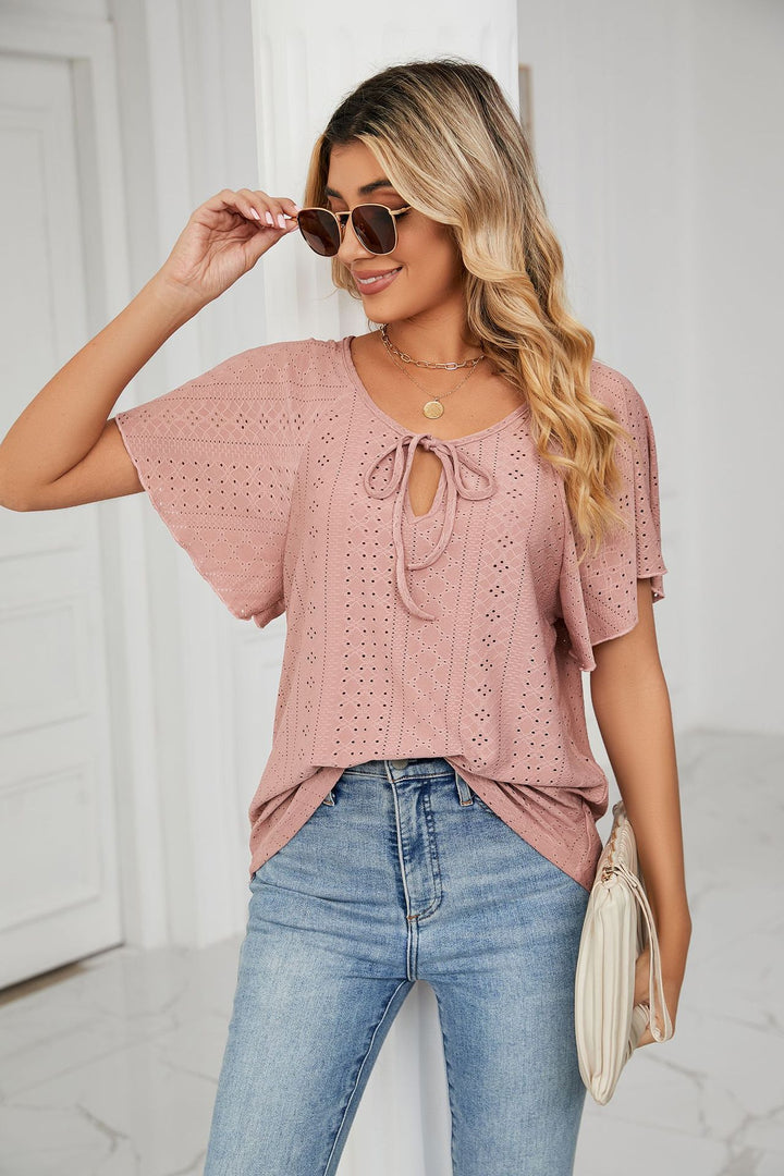 Nude Flared Sleeves Tie Up Top