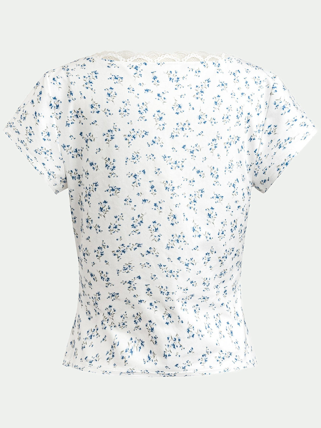 White Short Sleeve Lace Trim Floral Top