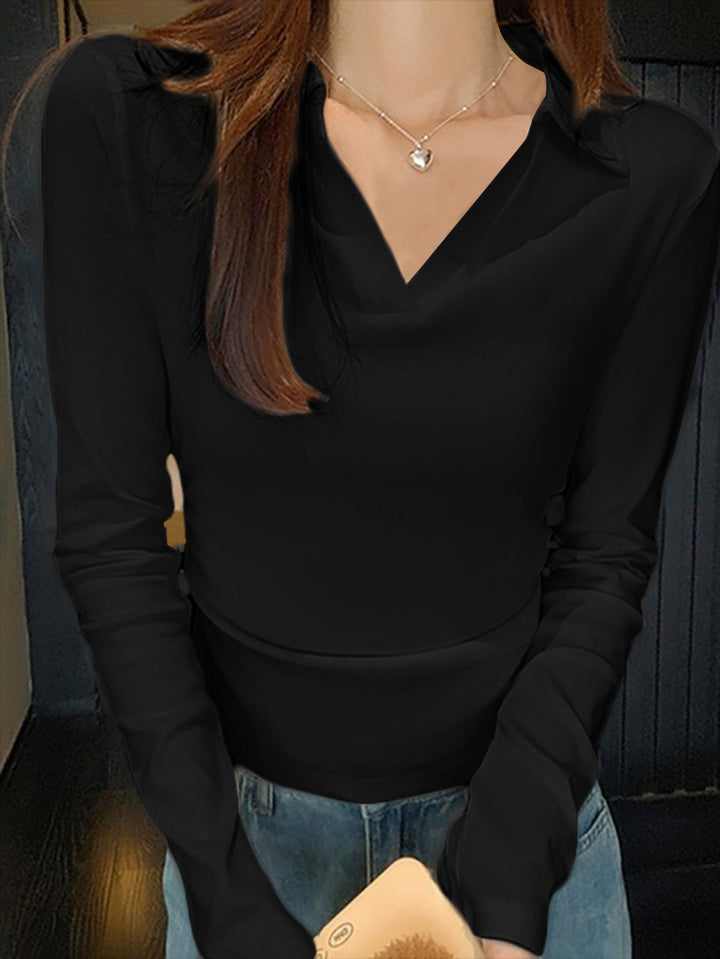 Black Solid Collared Top