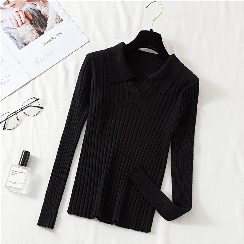 Black Full Sleeve Collared Fitted Top
