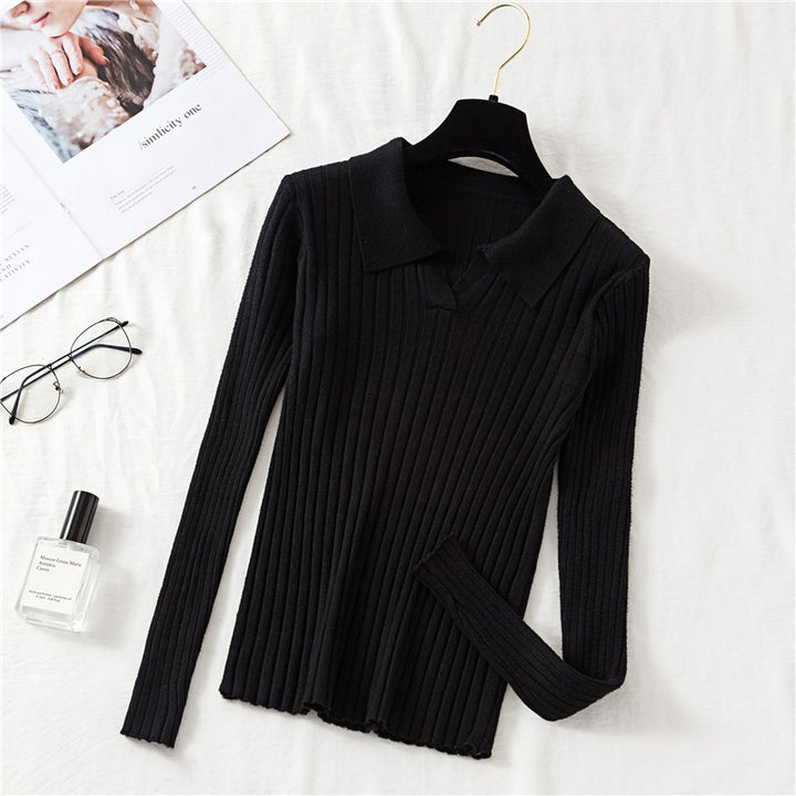 Black Full Sleeve Collared Fitted Top