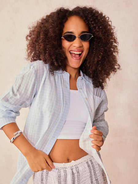 Shop Blue Oversized Checkered Shirt - for Women | OUTZIDR