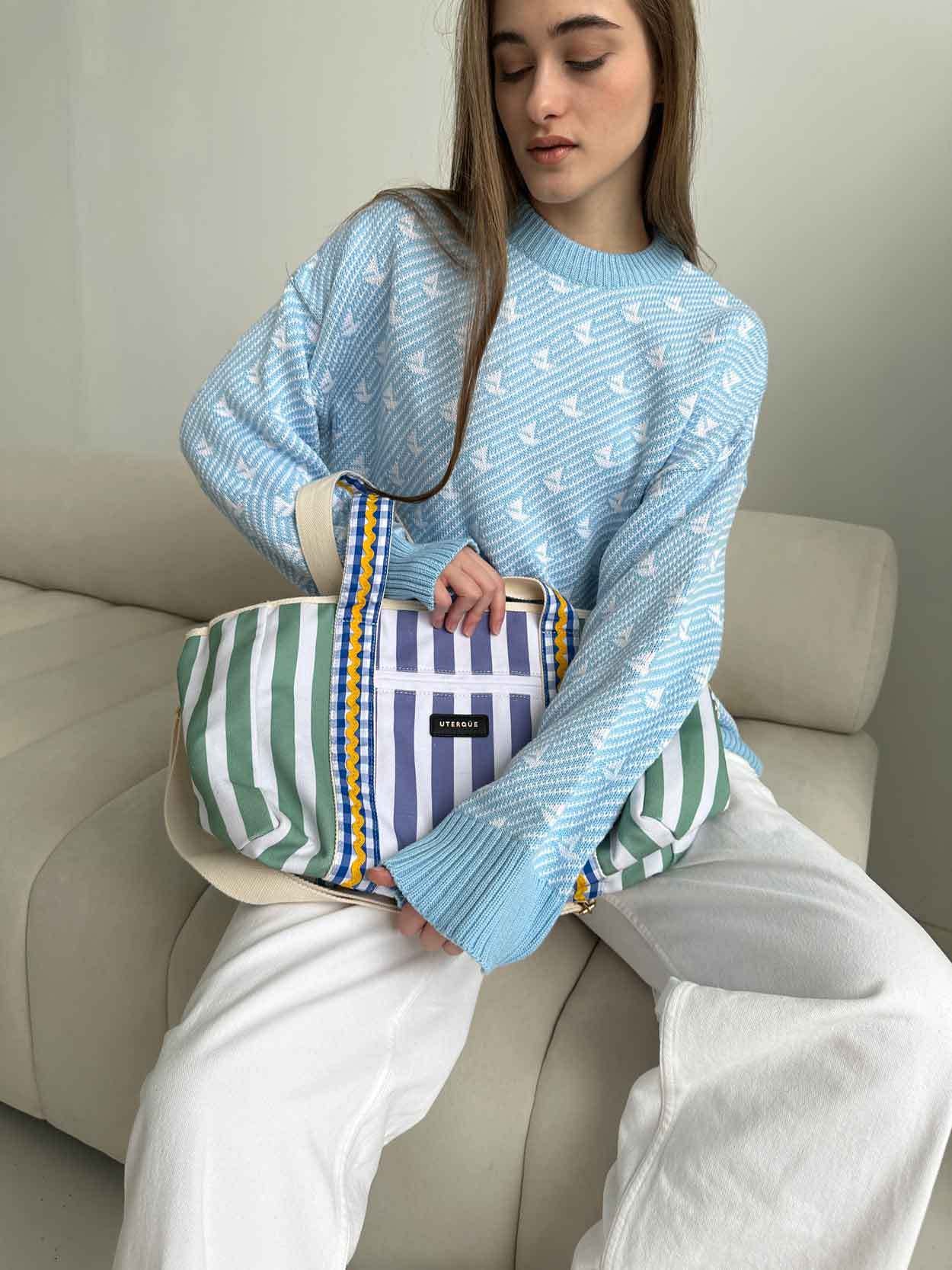 Light Blue Printed Relaxed Sweater