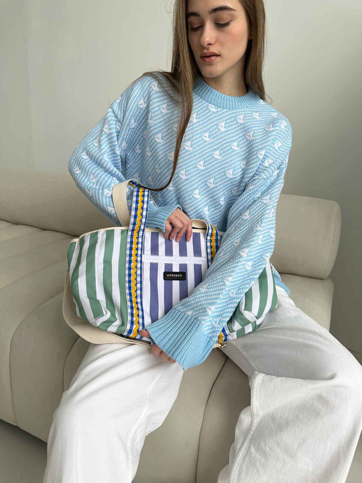 Light Blue Printed Relaxed Sweater