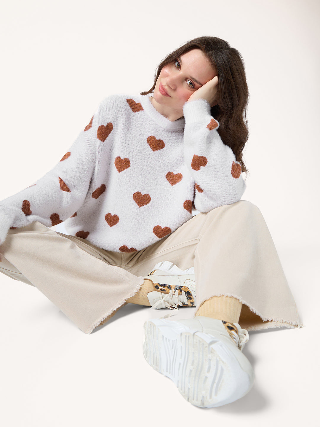 White Fuzzy Hearts Cardigan