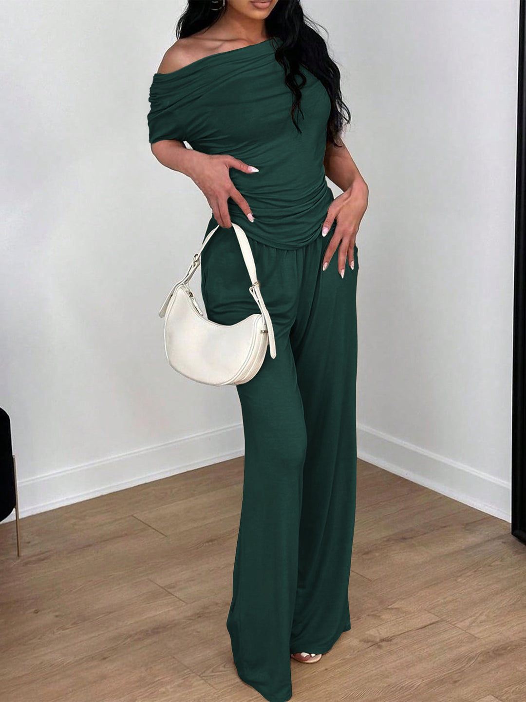 Green Off-Shoulder Top And Pant Co-Ord Set