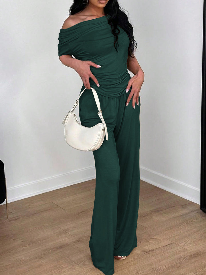 Green Off-Shoulder Top And Pant Co-Ord Set
