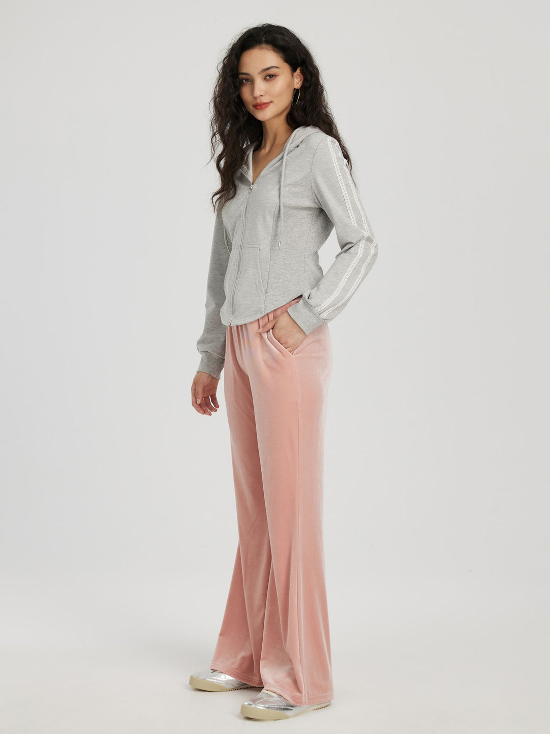 Pink Plush Fabric Flare Jogger