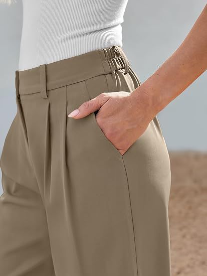 Beige Wide Leg Pleated Pants