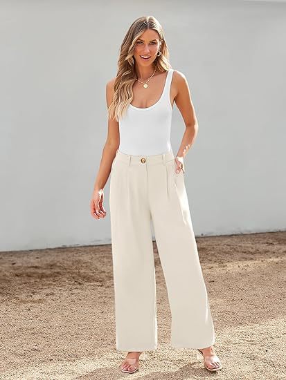 Cream Wide Leg Pleated Pants