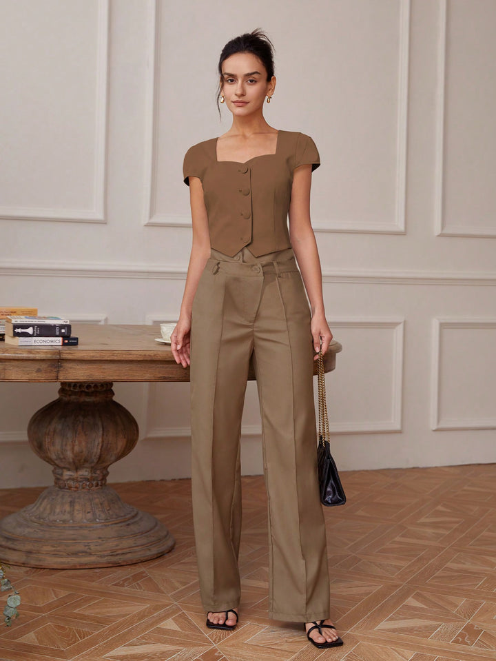 Brown Front Button  Top