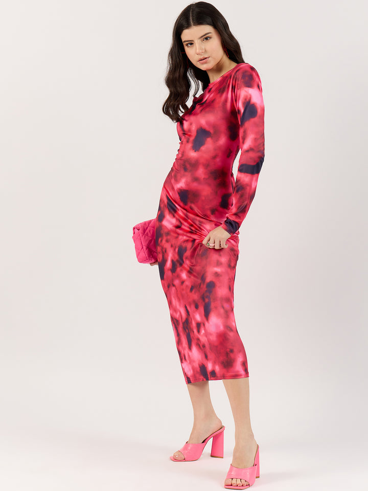 Pink Tie-Dye Bodycon Midi Dress