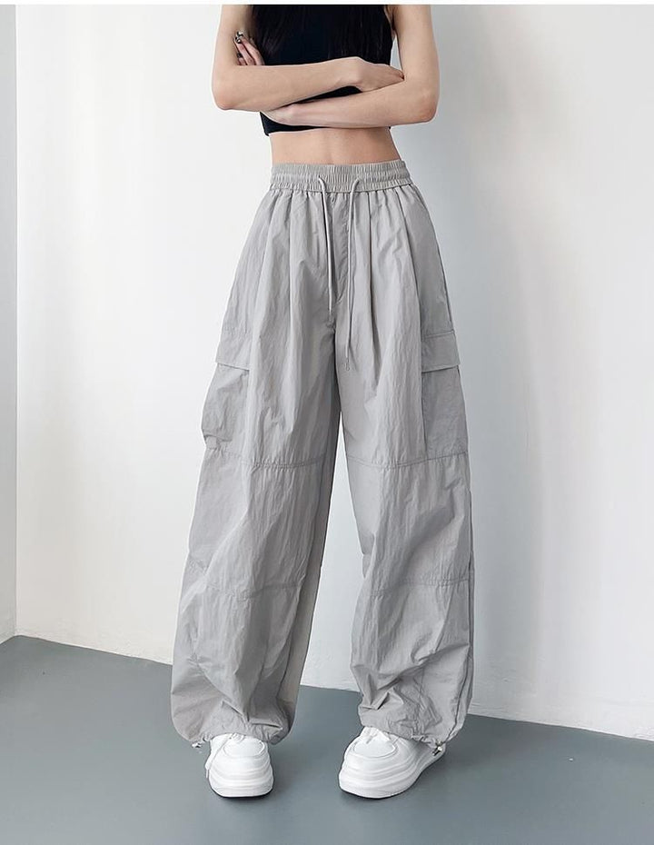 Grey Pin Tucked Baggy Joggers