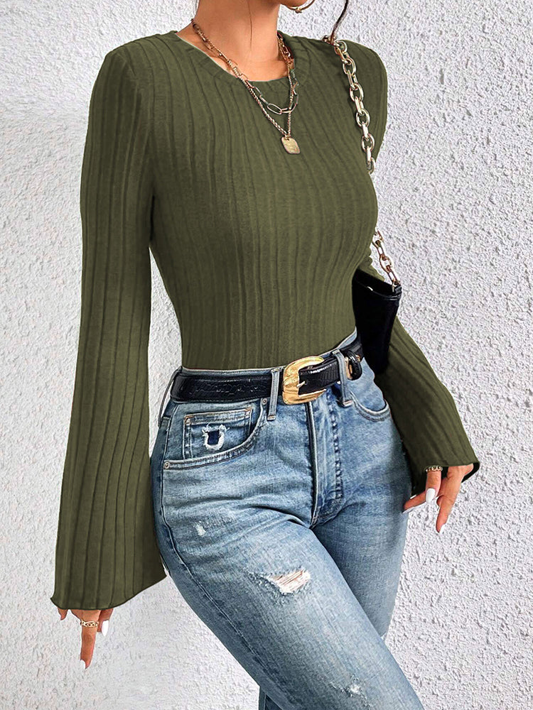 Green Bell Sleeves Fitted Top