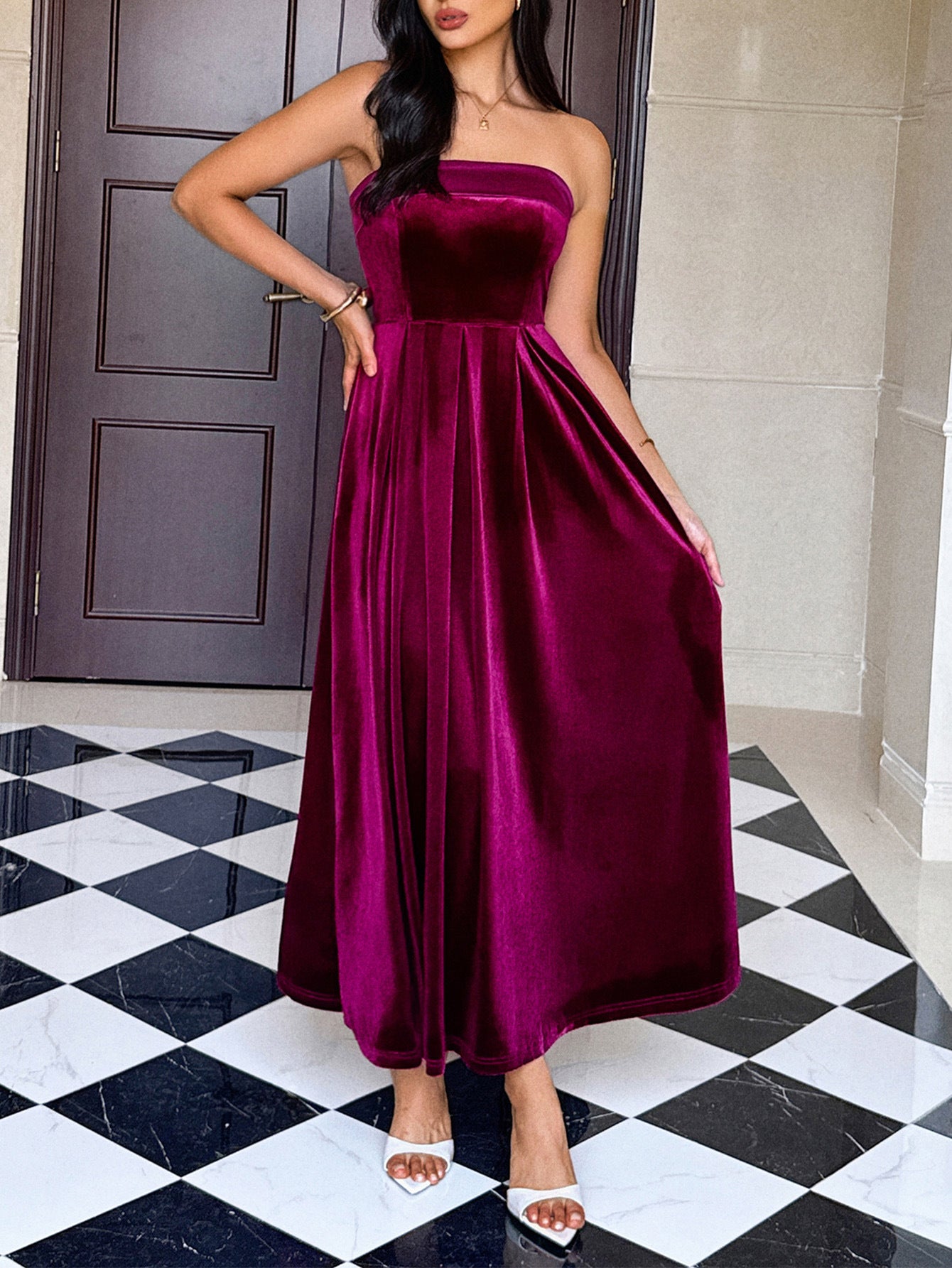 Burgundy Evening Tube Maxi Wear Dress