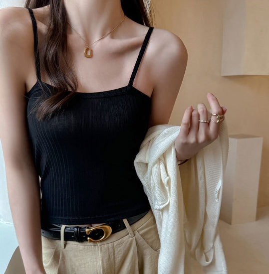 Black Varigated Rib Camisole