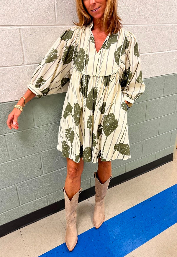 Off White Floral Print Flared Mini Dress