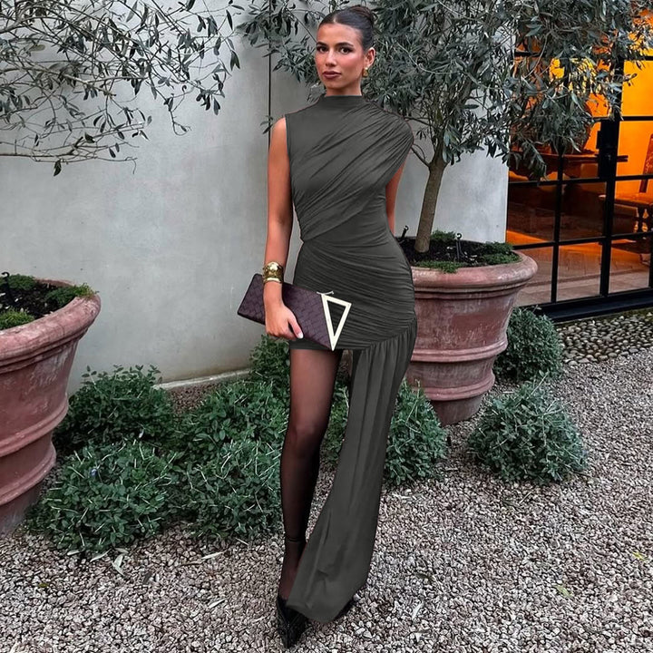 Grey High Neck Bodycon Mini Dress