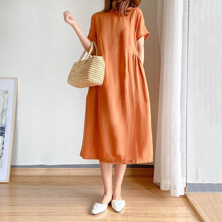 Orange Tee Dress with Pockets
