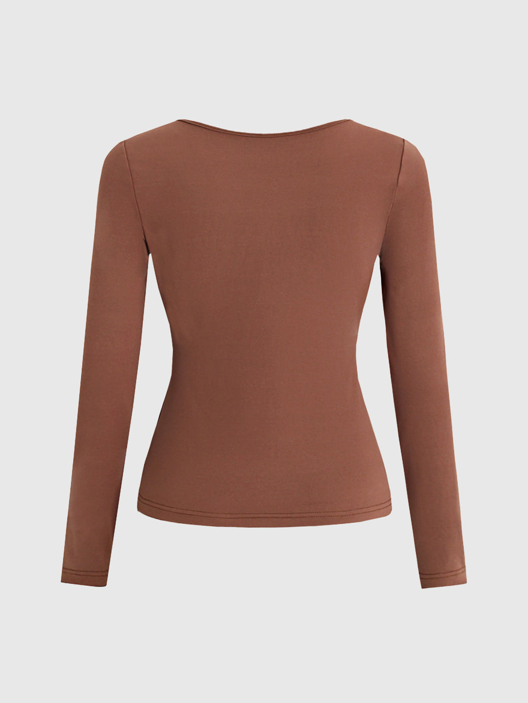 Brown Full Sleeve Round Neck Fitted Top