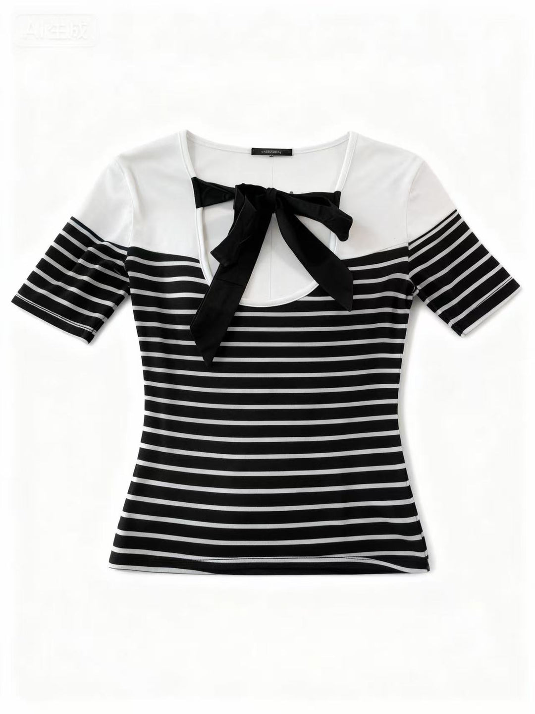 White Short Sleeve Striped Back Bow Top