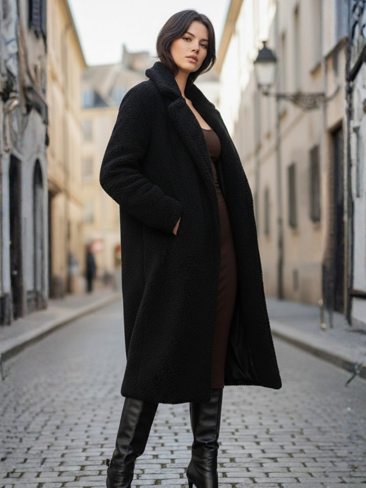 Black Teddy Fur Collared Coat