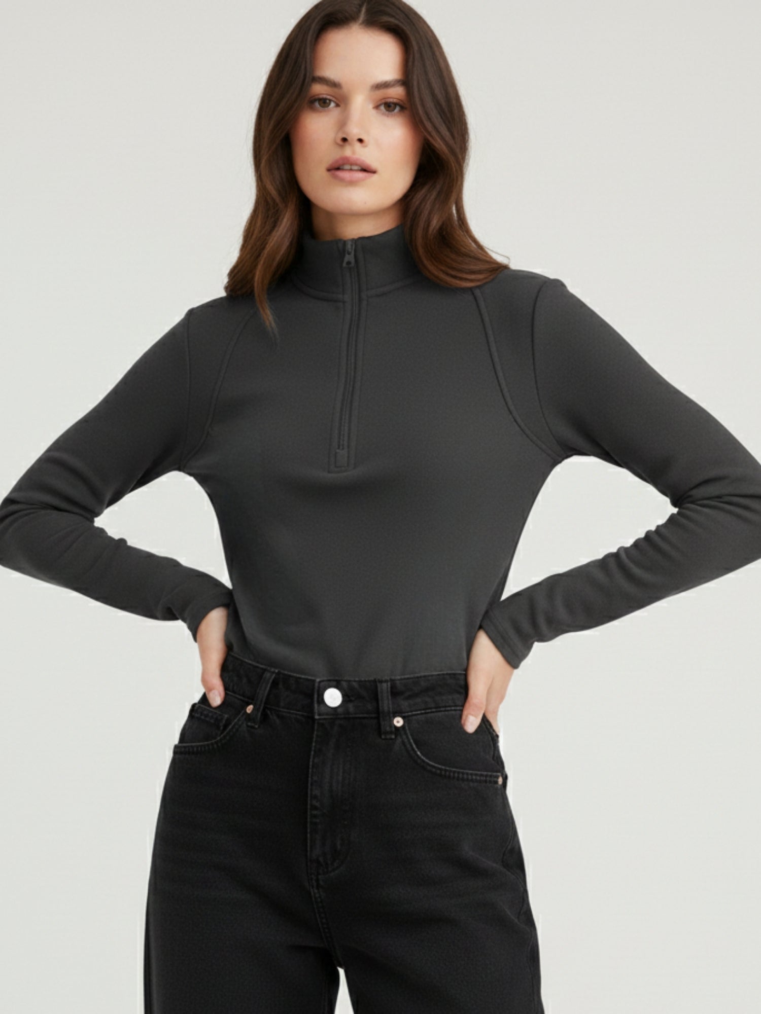 Charcoal Full Sleeves Half Zip Sweatshirt