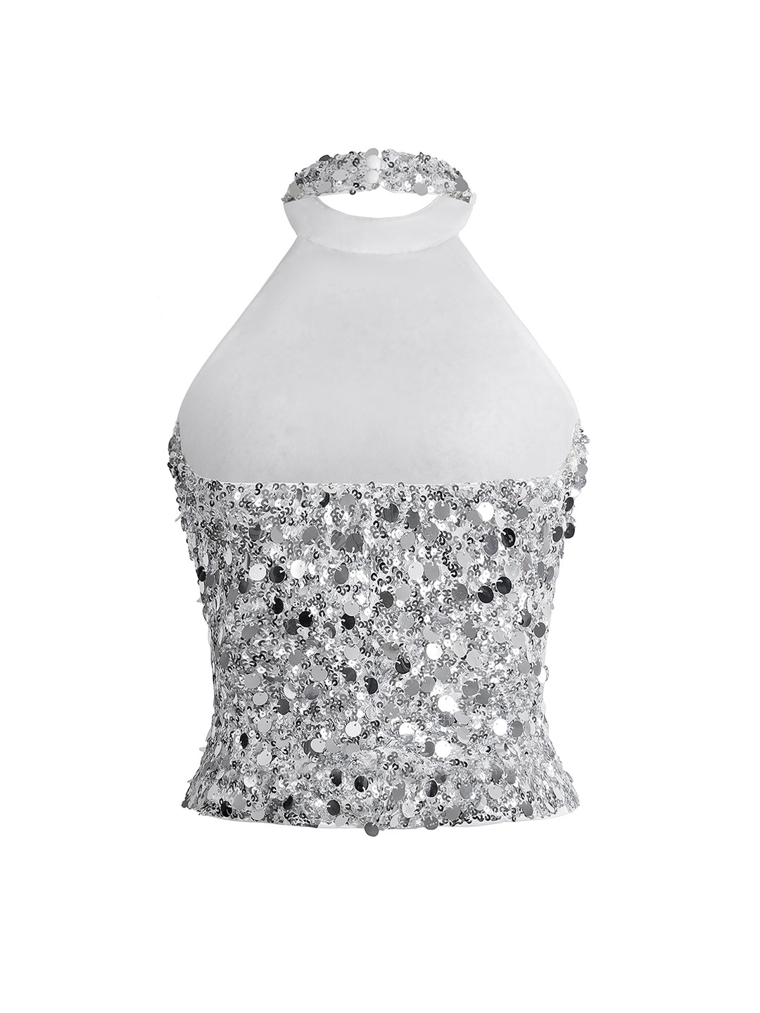 Silver Sequined Halter Neck Top