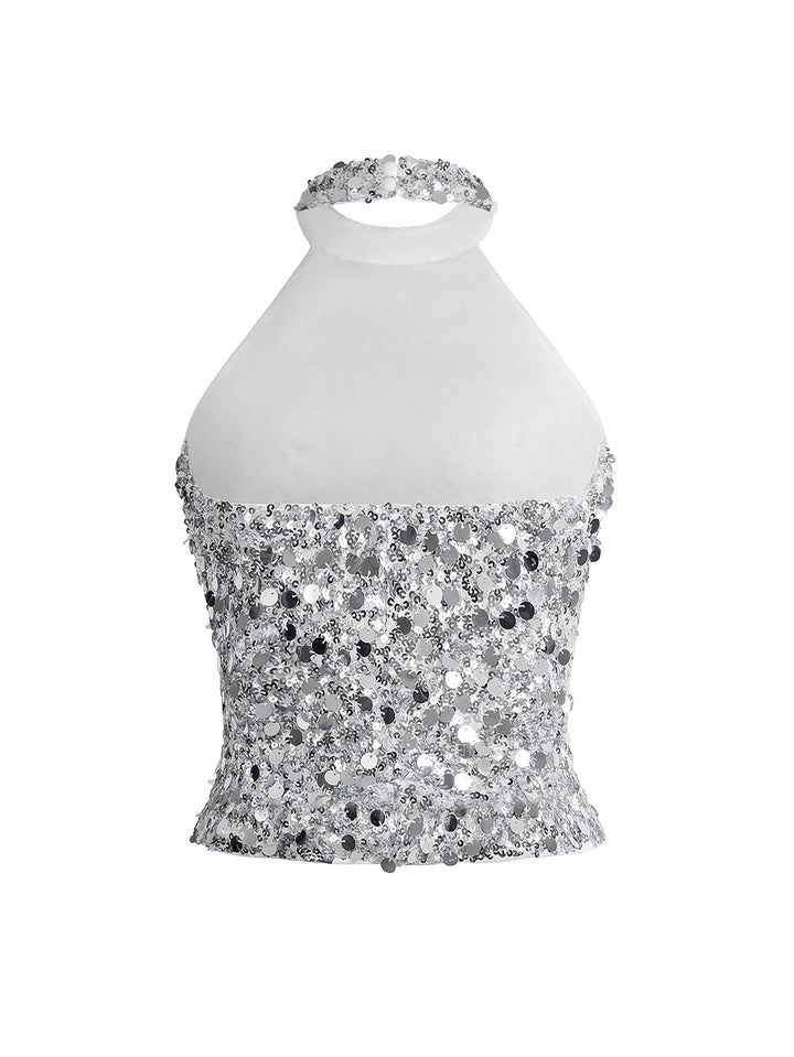 Silver Sequined Halter Neck Top
