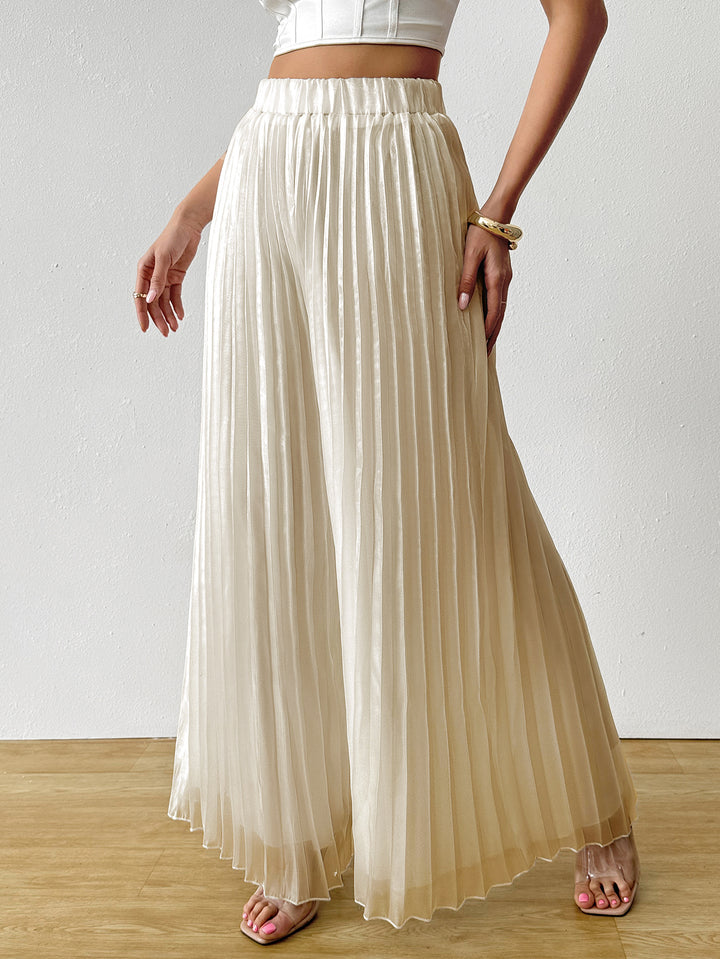 Yellow Solid Wide Leg Pleated Trouser