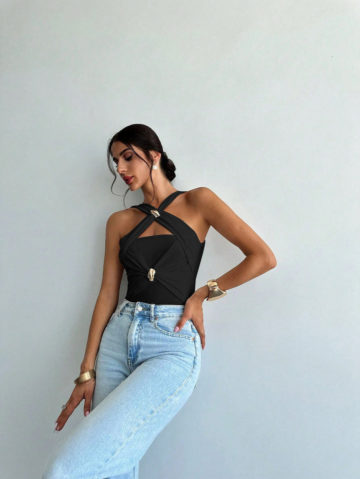 Black Buckle Attach Front Detail Top